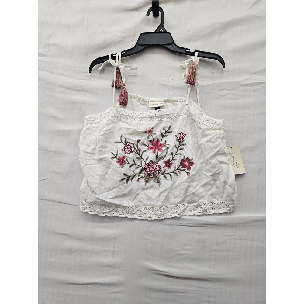 Universal Thread Womens Embroidered Cropped Cami Top White Linen Size Large